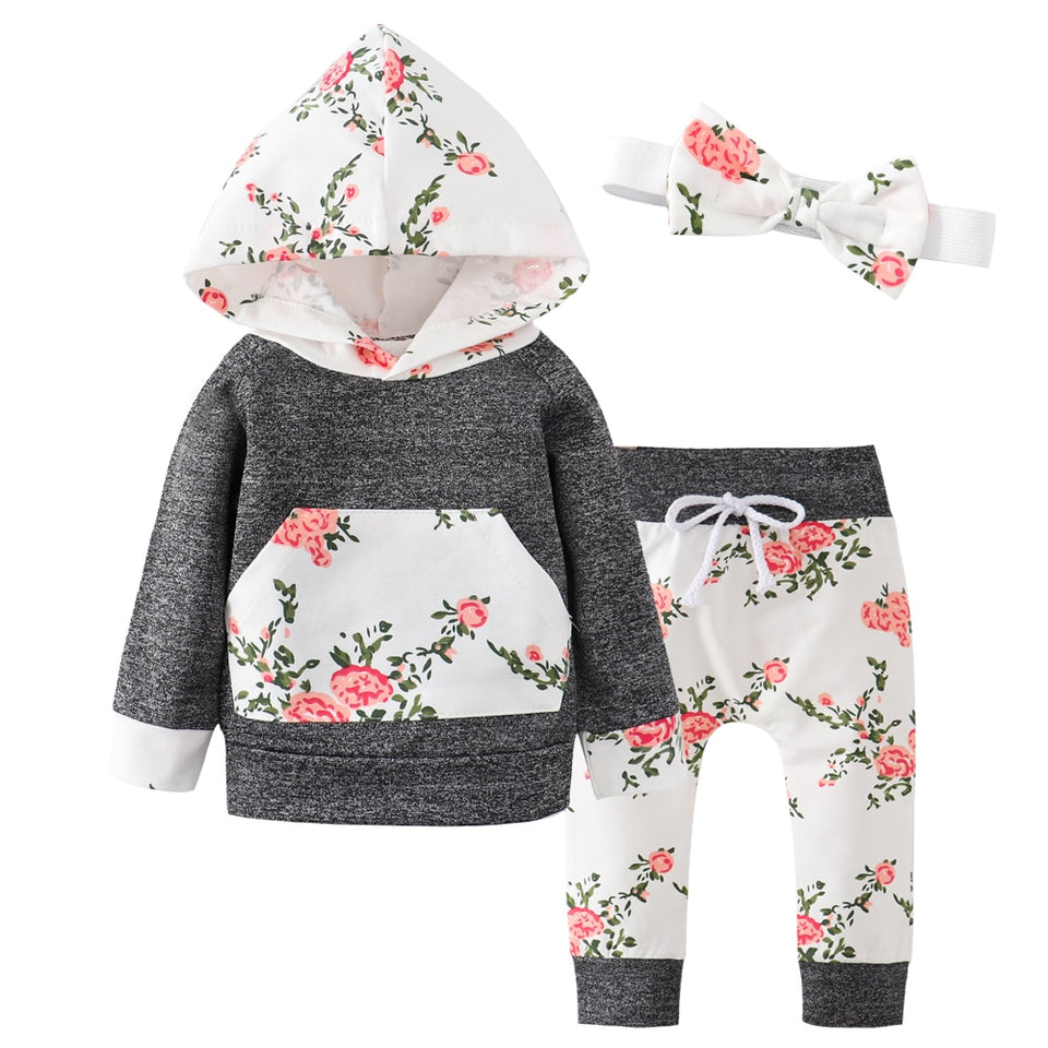 3PCS Long sleeve Floral Printed Cloth Set