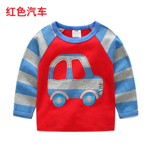 Children Cotton Patchwork Cartoon Long Sleeve T-Shirts