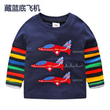 Children Cotton Patchwork Cartoon Long Sleeve T-Shirts