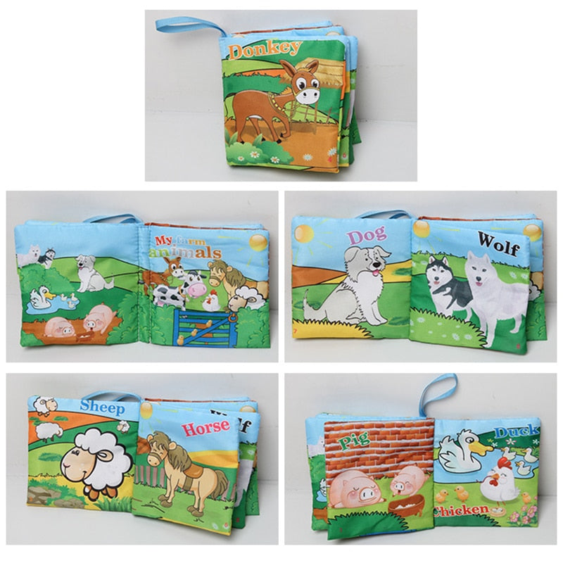 Animal Style Newborn Baby Cloth Books Rattle Toy