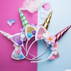 Girls Flower Cat Ears Unicorn Headbands