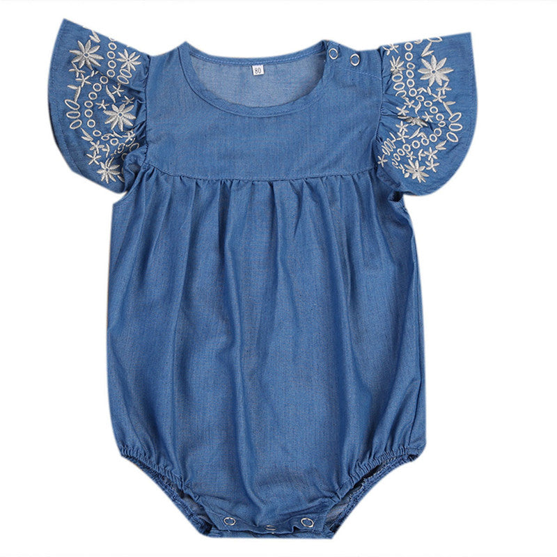 Flying Sleeve Baby Girls Denim Romper