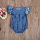 Flying Sleeve Baby Girls Denim Romper