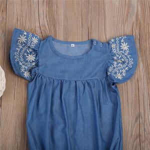 Flying Sleeve Baby Girls Denim Romper