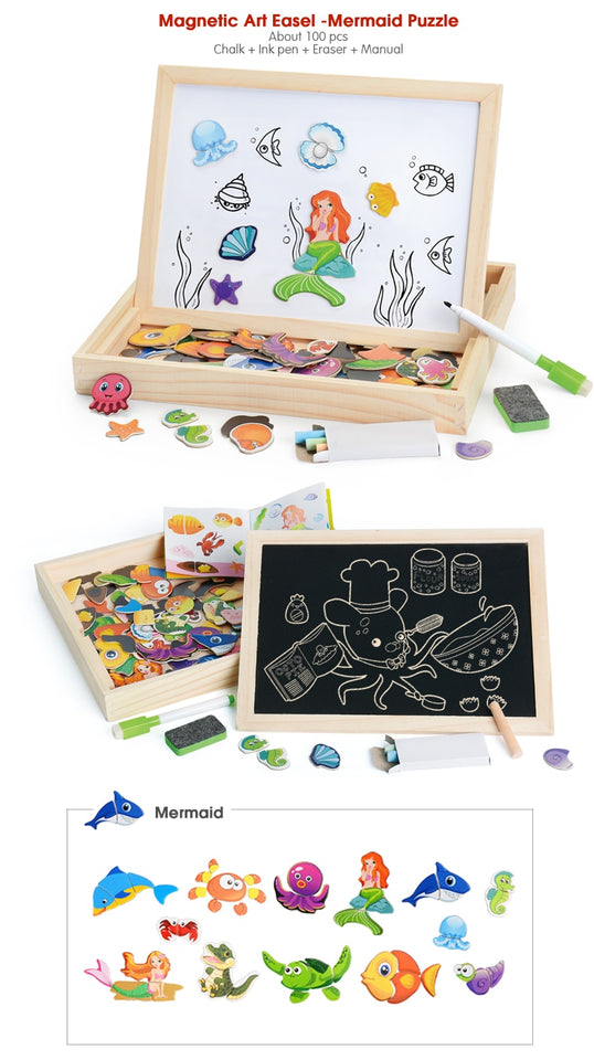 100Pcs Wooden Magnetic Drawing Board