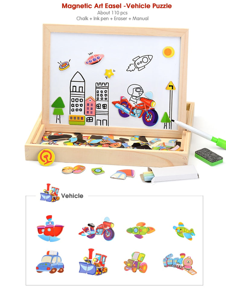 100Pcs Wooden Magnetic Drawing Board