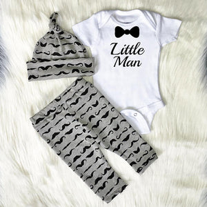 3pcs Newborn Little Man Outfits Set