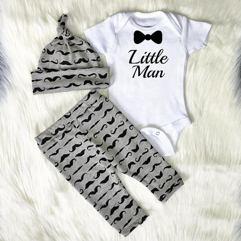 3pcs Newborn Little Man Outfits Set