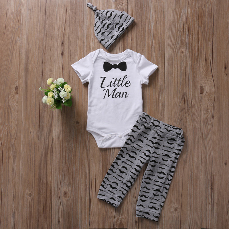 3pcs Newborn Little Man Outfits Set