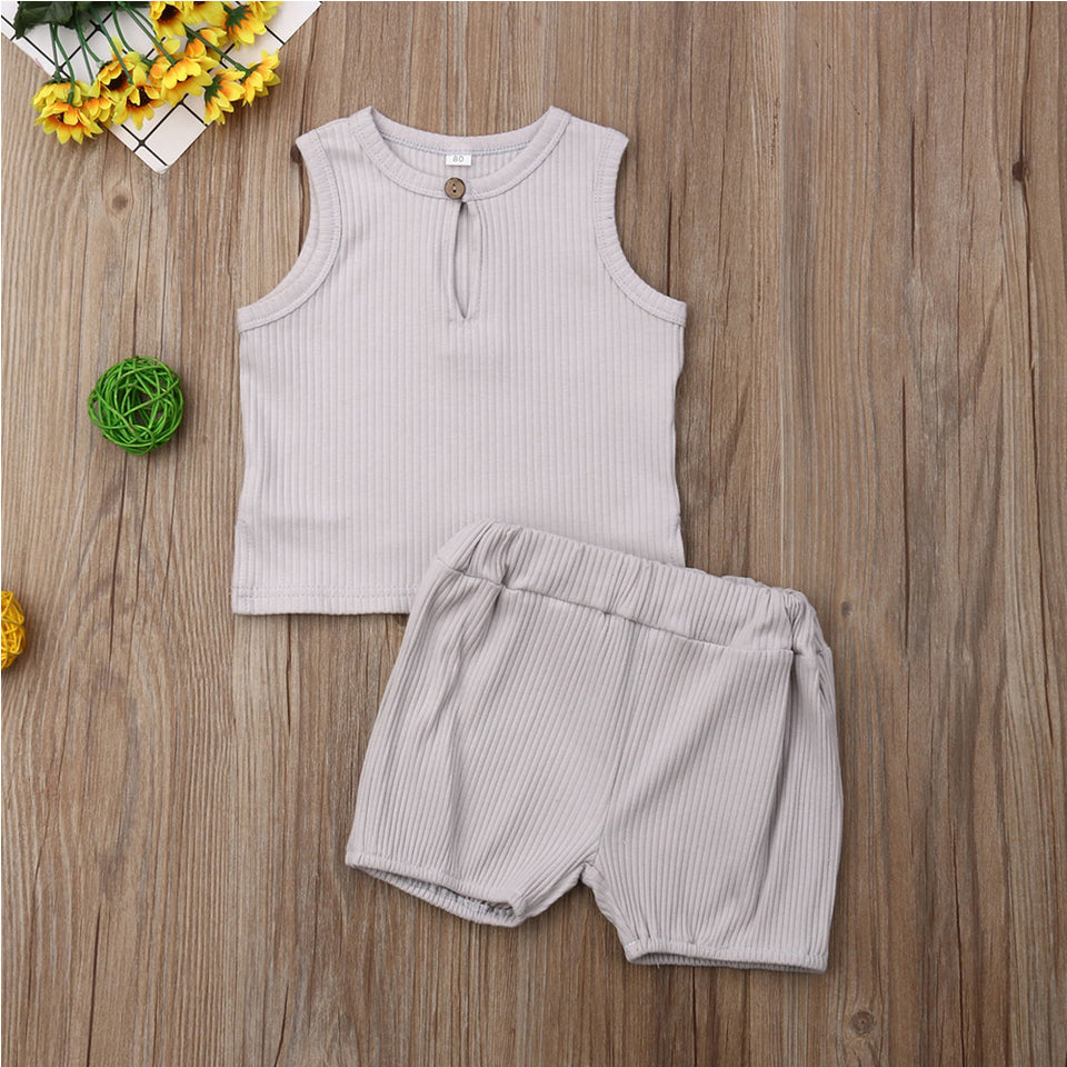 2Pcs Kids Casual Pure Color Outfit