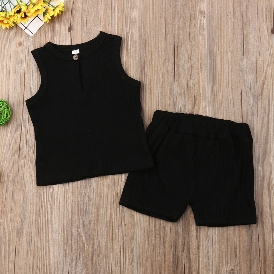 2Pcs Kids Casual Pure Color Outfit