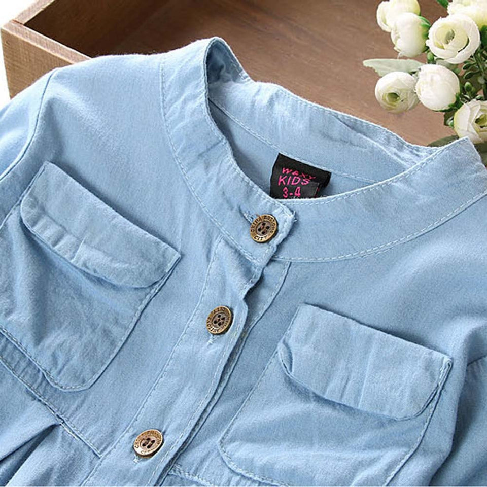 Baby Girls Denim Ruched Long Sleeve Tops