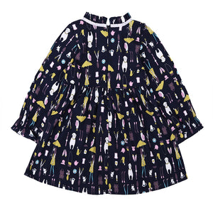 Bow Print Long Sleeve Princess Dress