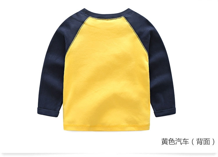 Children Cotton Patchwork Cartoon Long Sleeve T-Shirts