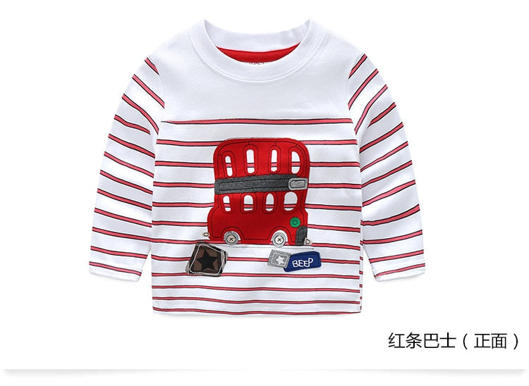 Children Cotton Patchwork Cartoon Long Sleeve T-Shirts