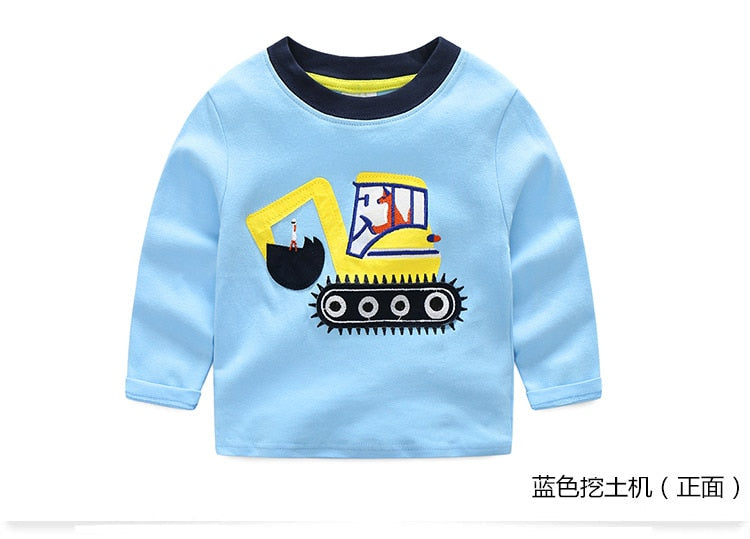 Children Cotton Patchwork Cartoon Long Sleeve T-Shirts