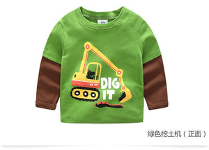 Children Cotton Patchwork Cartoon Long Sleeve T-Shirts