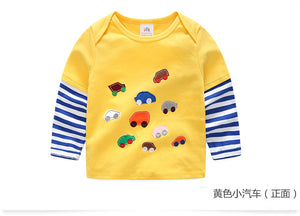 Children Cotton Patchwork Cartoon Long Sleeve T-Shirts