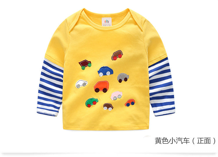 Children Cotton Patchwork Cartoon Long Sleeve T-Shirts