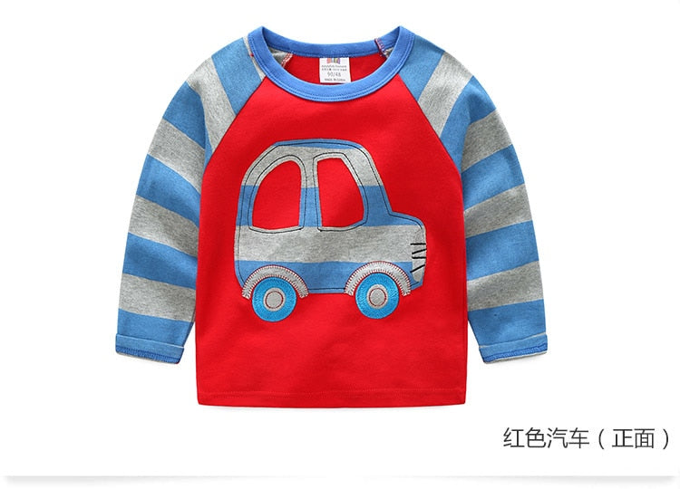 Children Cotton Patchwork Cartoon Long Sleeve T-Shirts