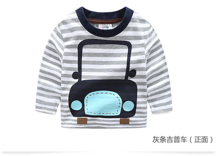 Children Cotton Patchwork Cartoon Long Sleeve T-Shirts