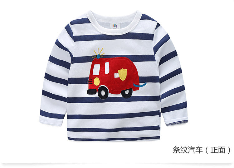 Children Cotton Patchwork Cartoon Long Sleeve T-Shirts