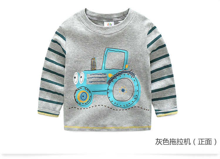 Children Cotton Patchwork Cartoon Long Sleeve T-Shirts