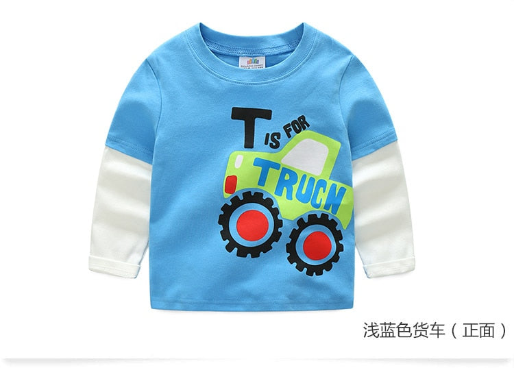 Children Cotton Patchwork Cartoon Long Sleeve T-Shirts