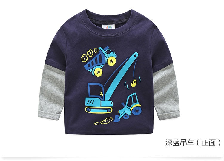 Children Cotton Patchwork Cartoon Long Sleeve T-Shirts