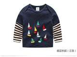 Children Cotton Patchwork Cartoon Long Sleeve T-Shirts