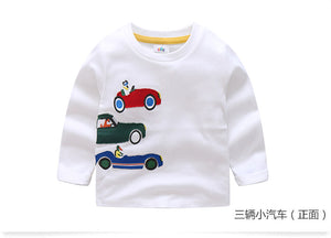 Children Cotton Patchwork Cartoon Long Sleeve T-Shirts