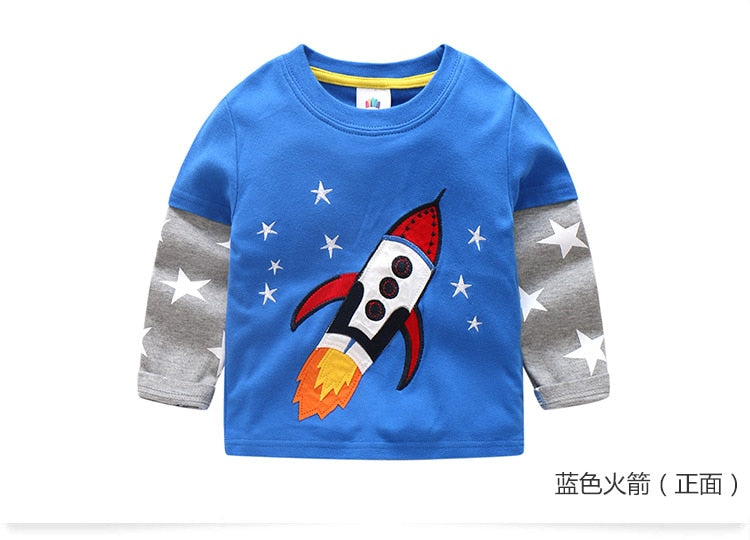 Children Cotton Patchwork Cartoon Long Sleeve T-Shirts