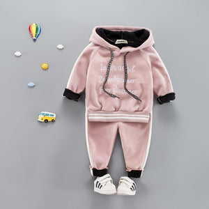 Kids Casual Hooded Velvet Suit