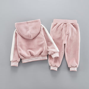 Kids Casual Hooded Velvet Suit