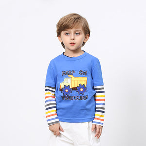 Children Cotton Patchwork Cartoon Long Sleeve T-Shirts