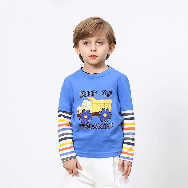 Children Cotton Patchwork Cartoon Long Sleeve T-Shirts