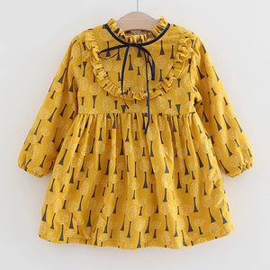 Bow Print Long Sleeve Princess Dress