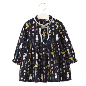 Bow Print Long Sleeve Princess Dress