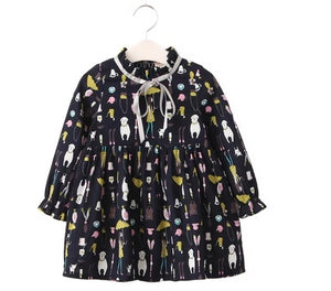 Bow Print Long Sleeve Princess Dress