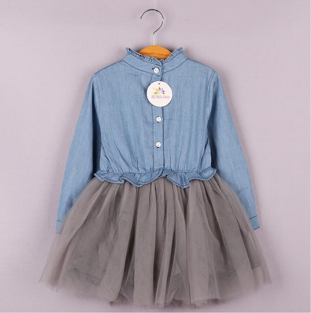 Bow Print Long Sleeve Princess Dress