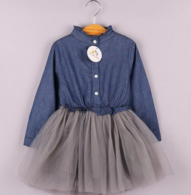 Bow Print Long Sleeve Princess Dress