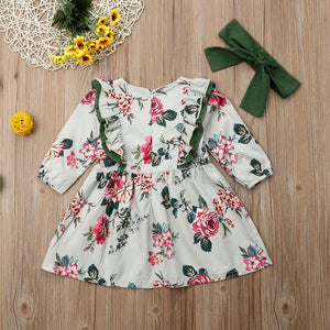 Bow Print Long Sleeve Princess Dress