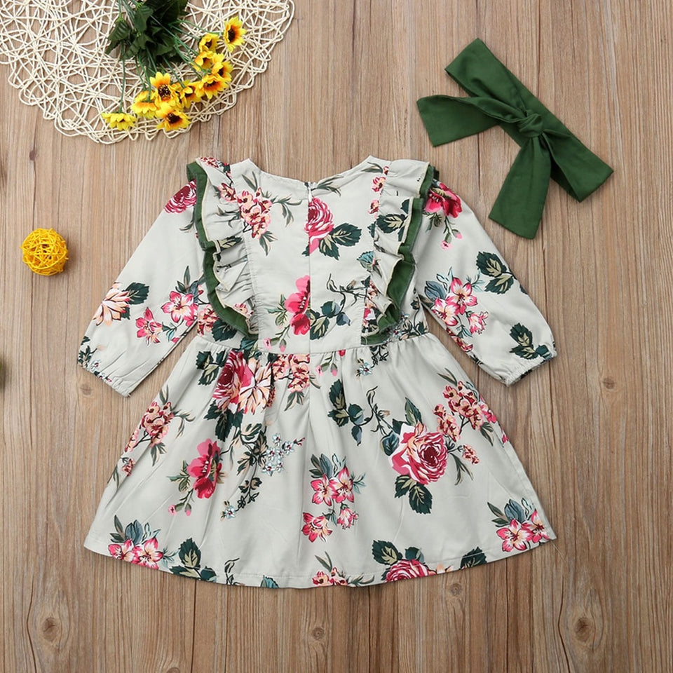 Bow Print Long Sleeve Princess Dress