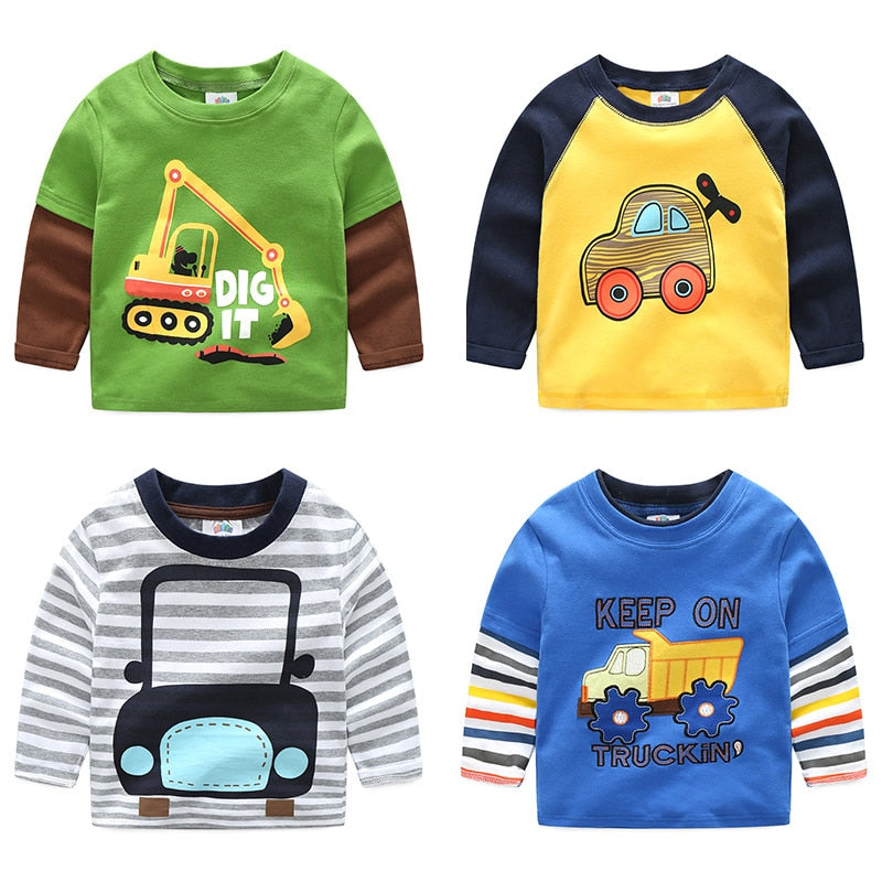 Children Cotton Patchwork Cartoon Long Sleeve T-Shirts