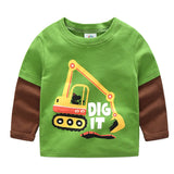 Children Cotton Patchwork Cartoon Long Sleeve T-Shirts