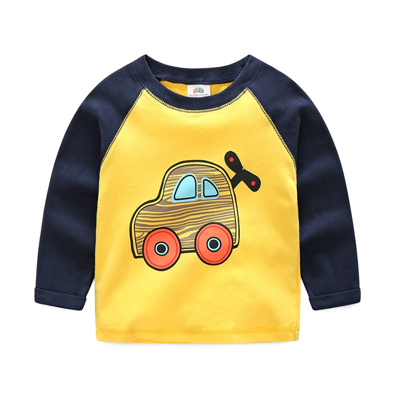 Children Cotton Patchwork Cartoon Long Sleeve T-Shirts