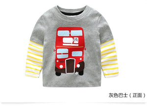 Children Cotton Patchwork Cartoon Long Sleeve T-Shirts