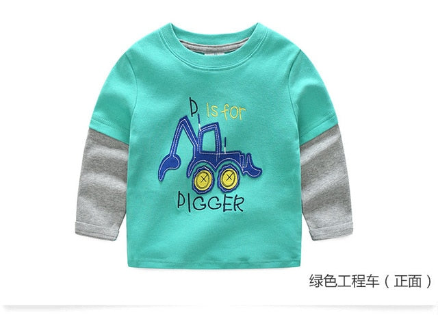 Children Cotton Patchwork Cartoon Long Sleeve T-Shirts