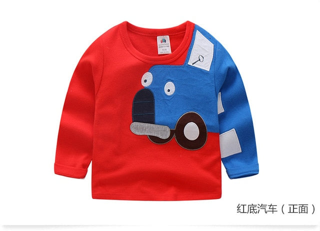 Children Cotton Patchwork Cartoon Long Sleeve T-Shirts