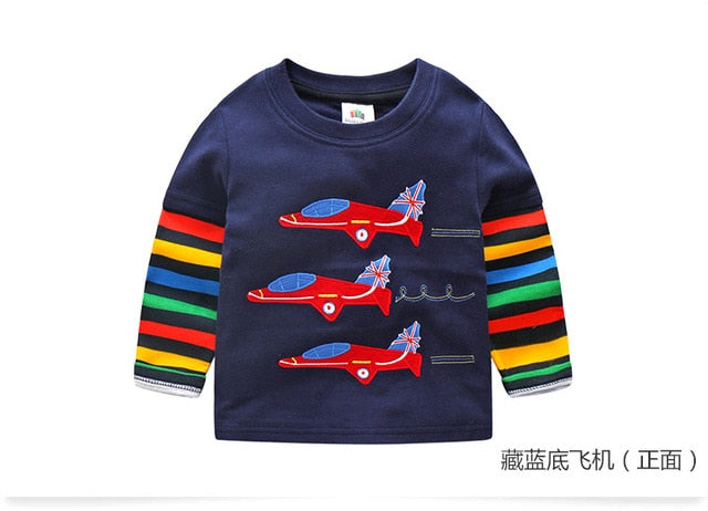 Children Cotton Patchwork Cartoon Long Sleeve T-Shirts